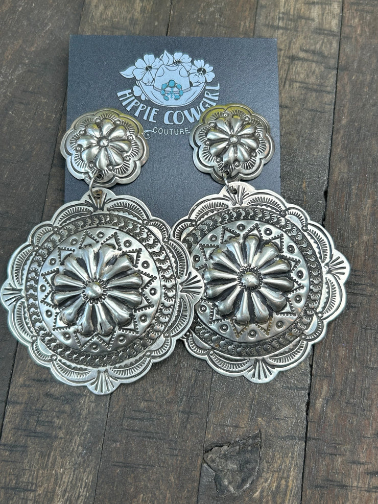 Sterling Concho Earrings -B