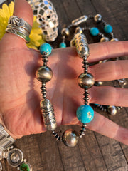39" Stamped Pearl and Kingman Necklace