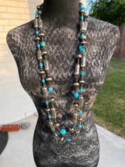 41" Stamped Pearl and Kingman Necklace