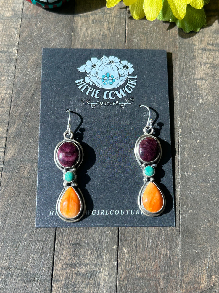 3 Stone Spiny Earrings