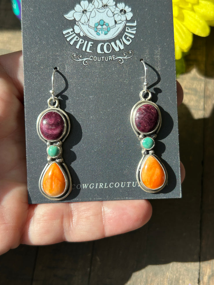 3 Stone Spiny Earrings