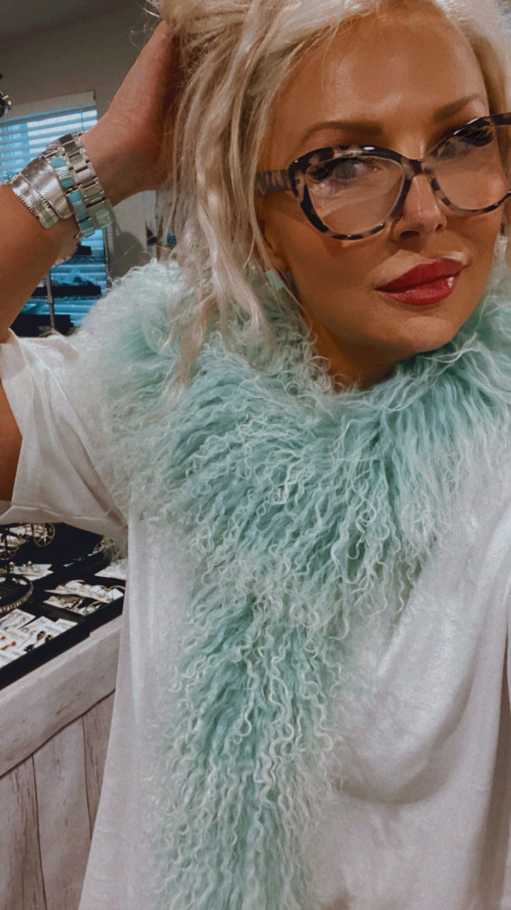 Turquoise Fuzzy Fling Scarf