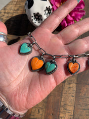 Kingman and Orange Spiny Heart Charm Bracelet