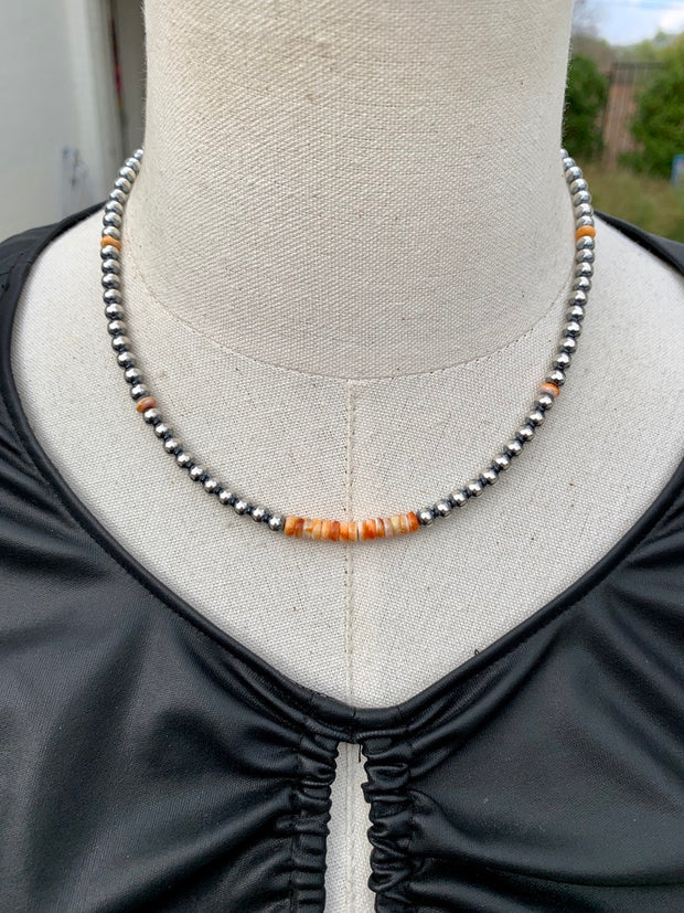18" 5mm Spiny Orange and Pearl Necklace