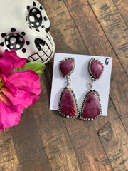 Purple Spiny 2 Stone Earrings- C