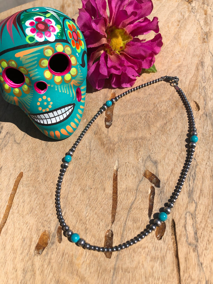 14" "Navajo Style" Pearls with Sleeping Beauty Turquoise