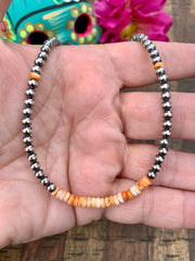 18" 4mm Spiny Orange and Pearl Necklace