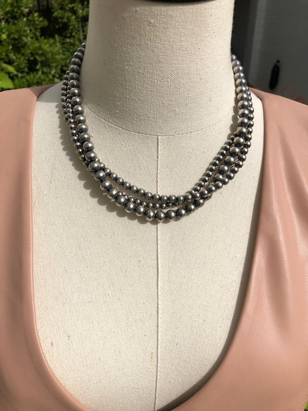 18" 3 Strand "Navajo Style" Sterling Pearls