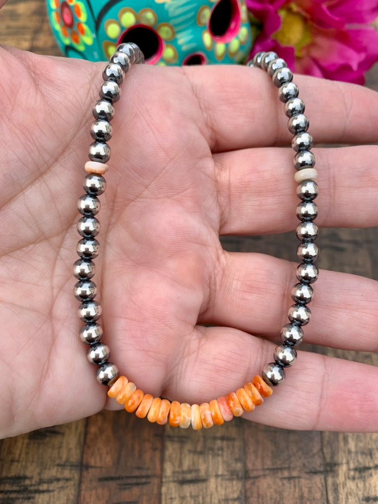 16" 5mm Spiny Orange and Pearl Necklace