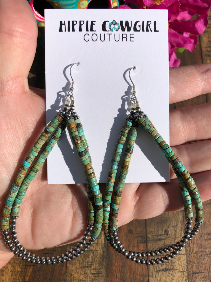 "The Betty" 5"Double Hoops Green Turquoise