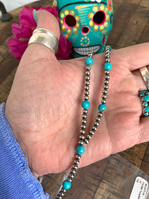 16" "Navajo Style" Sterling Pearl and Turquoise "Must Have" Necklace