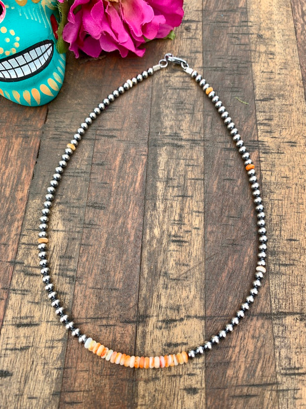 16" 4mm Spiny Orange and Pearl Necklace