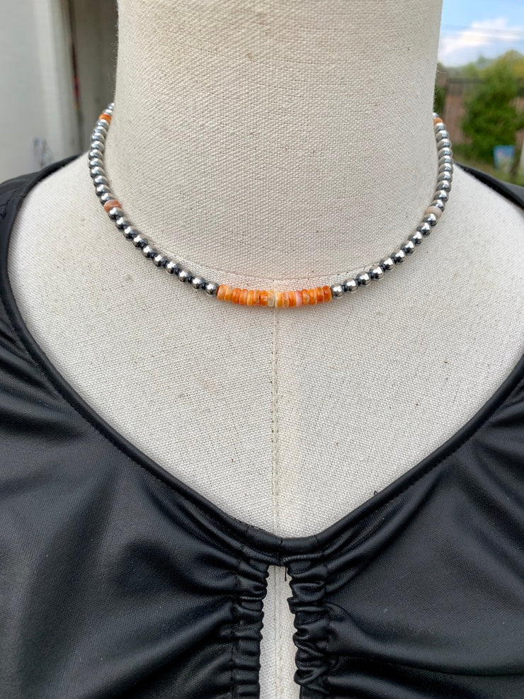 16" 5mm Spiny Orange and Pearl Necklace