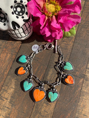 Kingman and Orange Spiny Heart Charm Bracelet