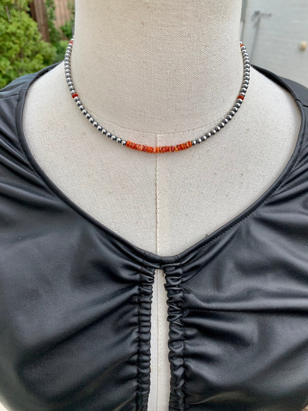 16" 4mm Spiny Red and Pearl Necklace