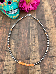 16" 5mm Spiny Orange and Pearl Necklace