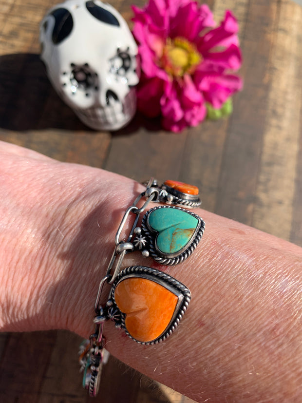 Kingman and Orange Spiny Heart Charm Bracelet