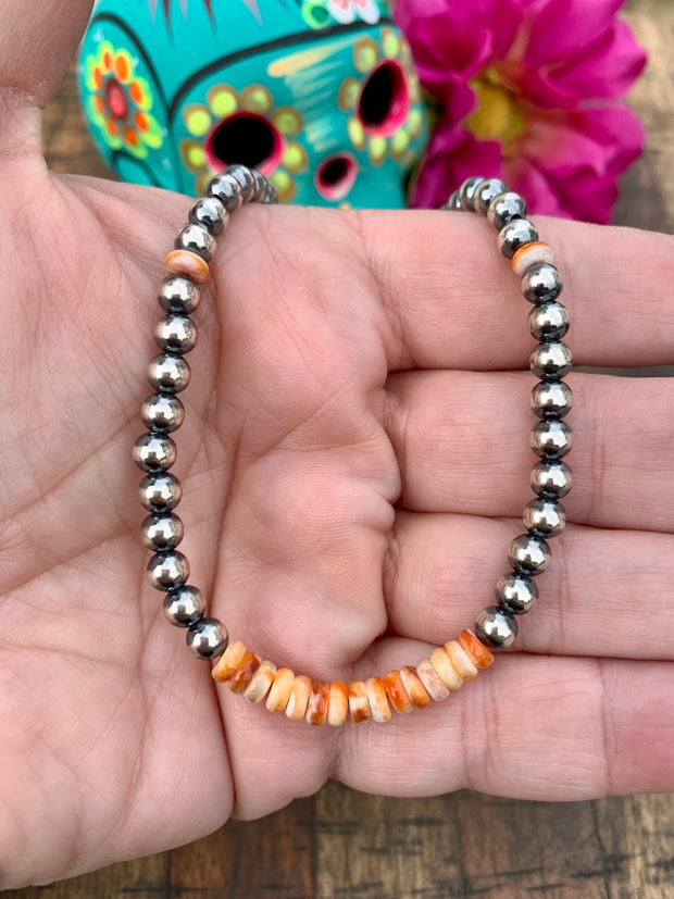 18" 5mm Spiny Orange and Pearl Necklace