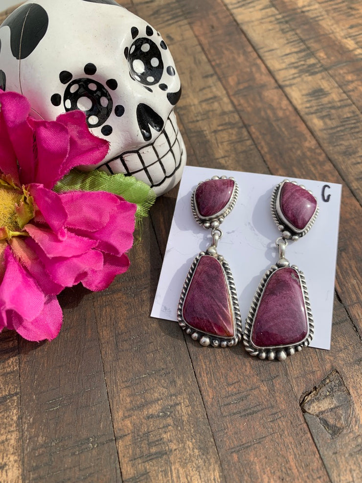 Purple Spiny 2 Stone Earrings- C