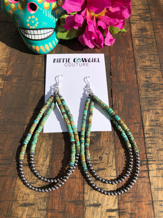 "The Betty" 5"Double Hoops Green Turquoise