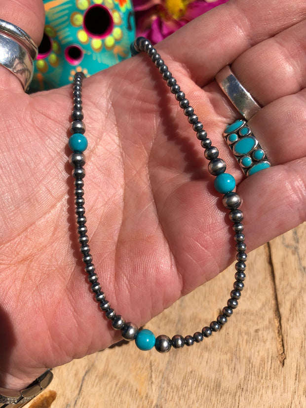 16" "Navajo Style" Pearls with Sleeping Beauty Turquoise