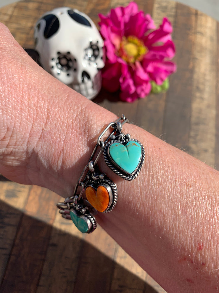 Kingman and Orange Spiny Heart Charm Bracelet