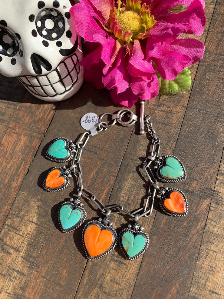 Kingman and Orange Spiny Heart Charm Bracelet