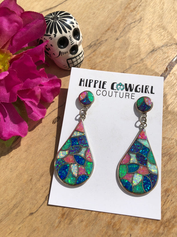 Multi Color Lab Opal Earrings