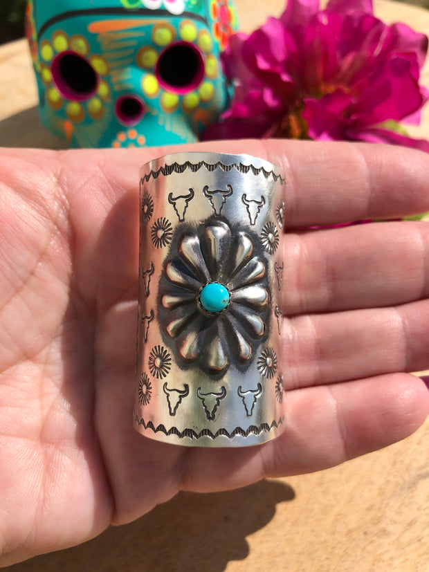 Varied Stamping Sterling Silver and Turquoise Braid Keeper