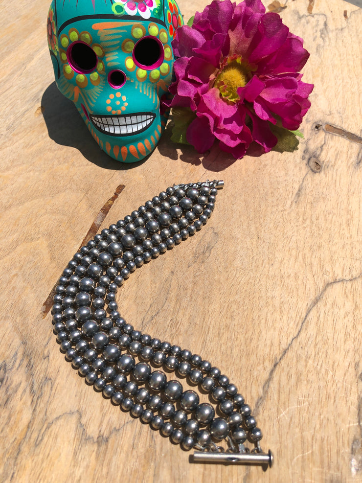 5 Strand Varied "Navajo Style" Sterling Pearl Bracelet