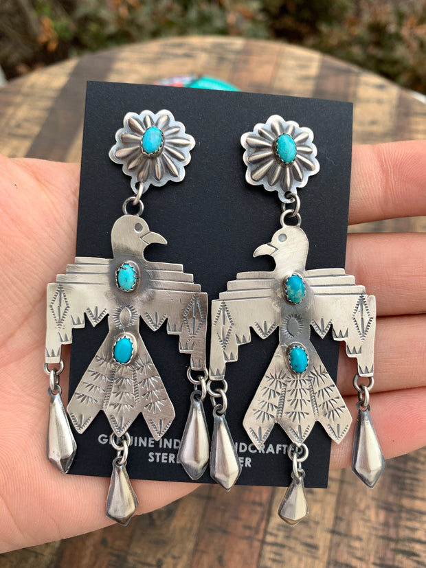 Blue Thunderbird Dangle Earrings