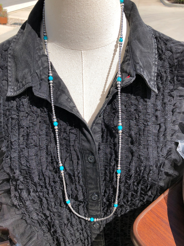 36" "Navajo Style" Pearls with Sleeping Beauty Turquoise