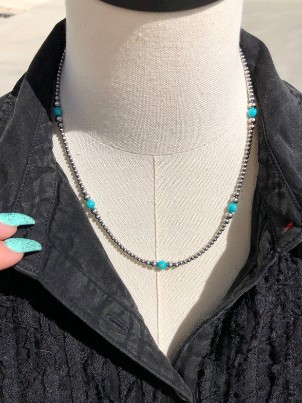 20" "Navajo Style" Pearls with Sleeping Beauty Turquoise