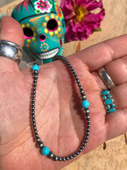 18" "Navajo Style" Pearls with Sleeping Beauty Turquoise