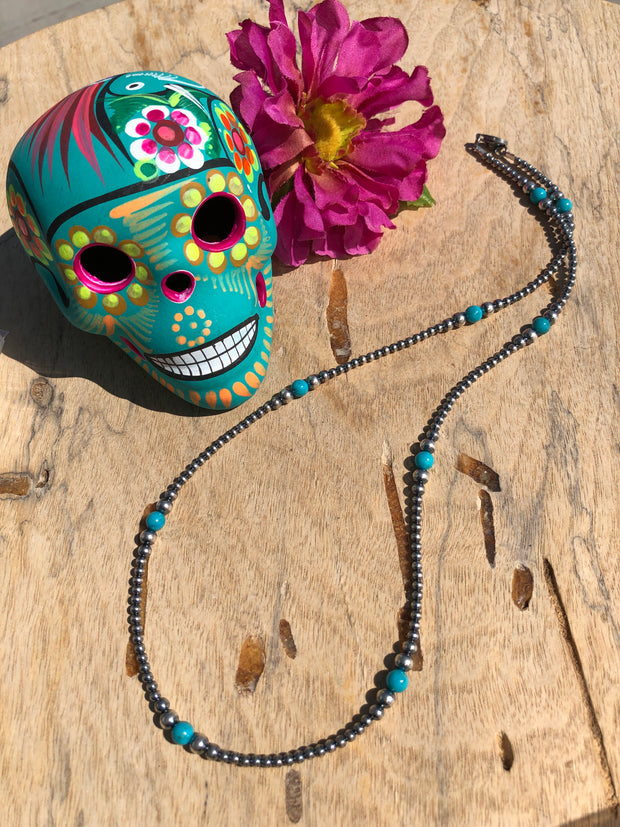 24" "Navajo Style" Pearls with Sleeping Beauty Turquoise