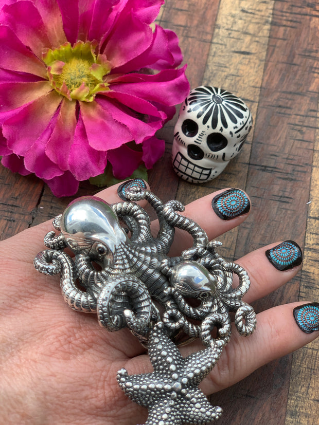 "Sea Creatures" Ring Size 9.5 Adjustable