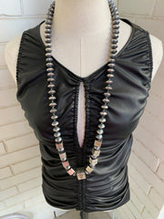 39" Saucer Pearl and Drum Bead Necklace Set