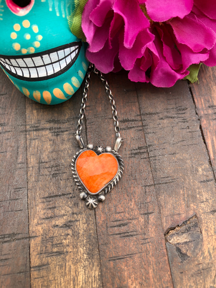 Orange Spiny Heart Necklace #20