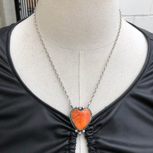 Orange Spiny Heart Necklace #21