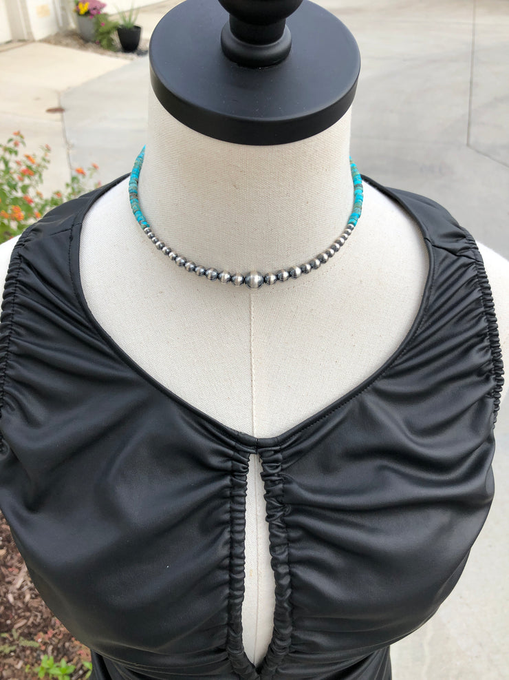 The "10-4" Kingman Memory Wire & Pearl Choker Necklace