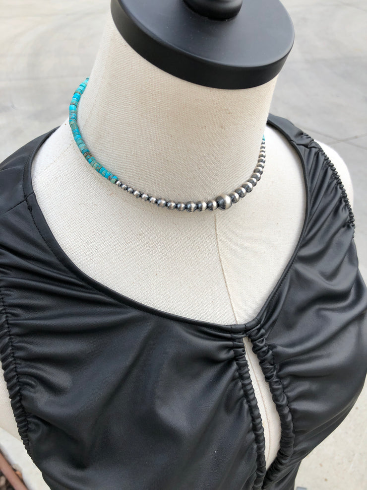 The "10-4" Kingman Memory Wire & Pearl Choker Necklace