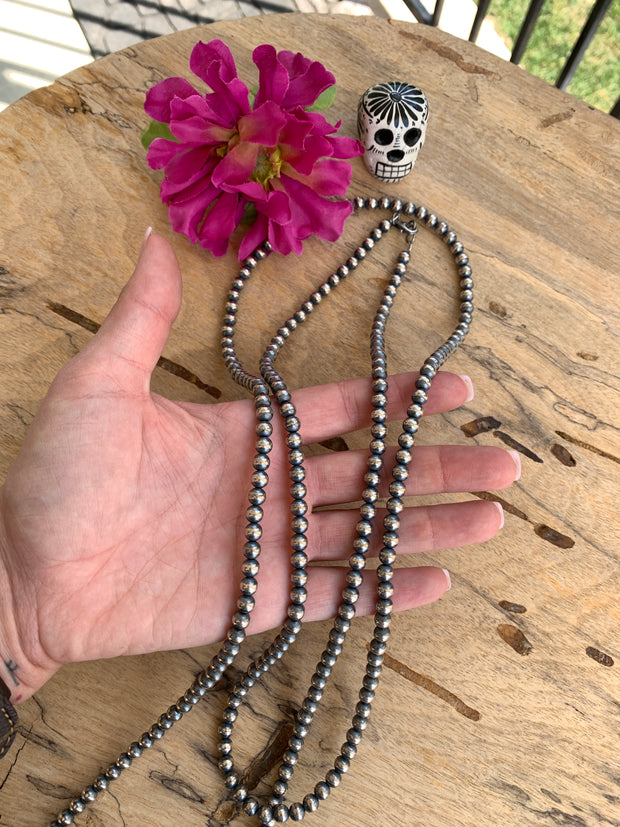 60" 6MM "Navajo Style" Sterling Pearls