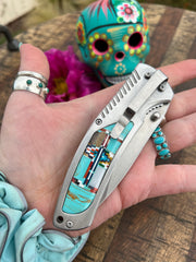 The "Strong Hand" Turquoise Pocket Tool in Stainless