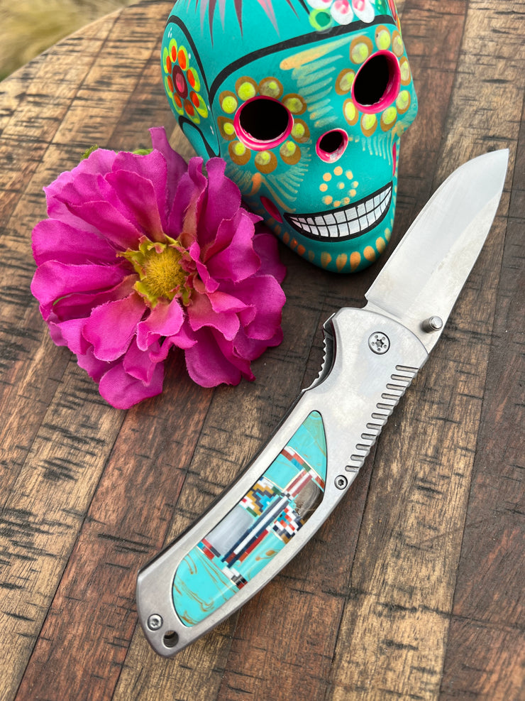 The "Strong Hand" Turquoise Pocket Tool in Stainless