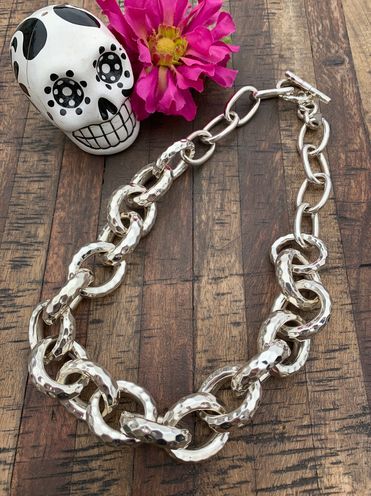 Ginormous Hammered Link Chain Necklace