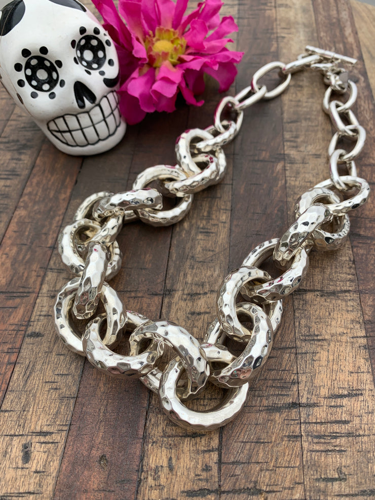 Ginormous Hammered Link Chain Necklace