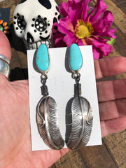 Kingman Turquoise Feather Earrings #1
