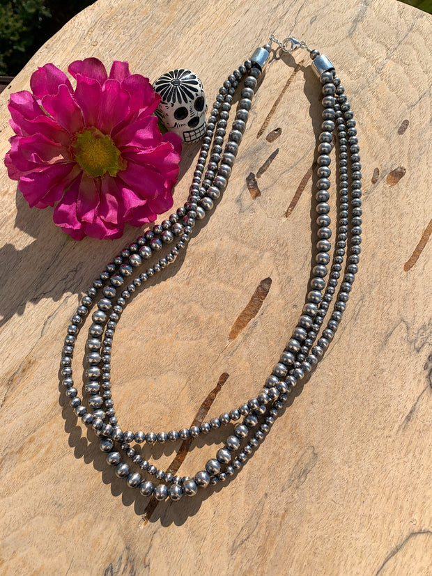 24" 3 Strand "Navajo Style" Sterling Pearls