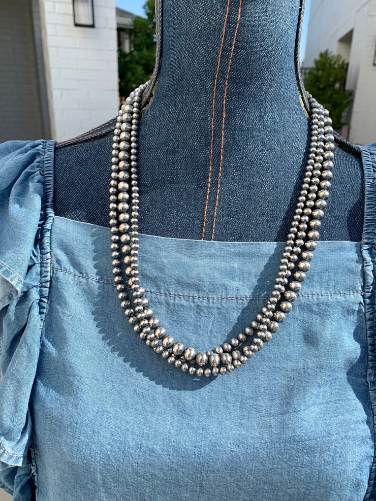 24" 3 Strand "Navajo Style" Sterling Pearls