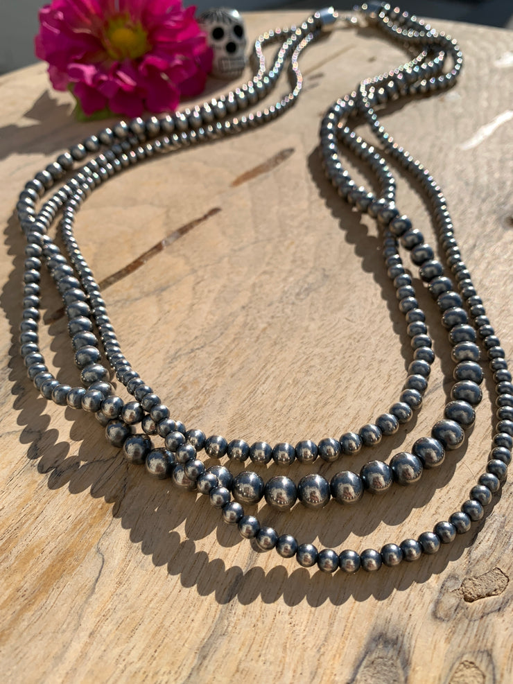 36" 3 Strand "Navajo Style" Sterling Pearls